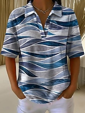  Per donna Top estivi Grafico Geometrico Elegante Vintage Classico Manica Corta Colletto a Camicia Top Regolari Casuale Quotidiano Blu Cenere Nero Bianco Blu turchese Estate Primavera