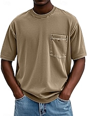 preiswerte Basic-T-Shirts-Herren T Shirt Hemd aus 100 % Baumwolle in Säurewaschung T-Shirt Kurzarm Rundhalsausschnitt Sommer Frühling Ganzjahres Einfarbig Einfach Vintage Streetwear Designer Tasche Stückgefärbt Gewaschen