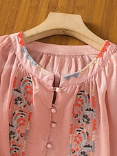 abordables Blusas Elegantes-camisa de manga larga para mujer con bordado floral