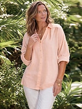 economico Camicie Finte Essenziali-Per donna Blusa Finto cotone e lino Bottoni Tinta unica Essenziale Casual Manica Lunga Scollo a V Top Regolari Quotidiano Blu Bianco Rosa Verde Estate Primavera Autunno