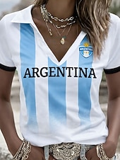  Per donna Maglietta Blocco di colore Stampato Grafico Squadra di calcio Elegante Classico Casual Manica Corta Scollo a V Colletto Polo Top Regolari Quotidiano Sportivo Uscire Blu Estate Primavera