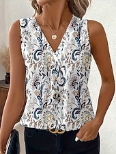 economico Serbatoio Grafico-Per donna Canotta Floreale Grafico Elegante Vintage Classico Senza Maniche Scollo a V Top Regolari Casuale Quotidiano Blu Arancione Cachi Estate Primavera