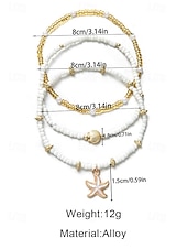 cheap Women's Bracelet-Women's Bohemian Style Alloy Starfish Pendant Anklet Set, 3-Piece Beach Vacation Jewelry, Casual Daily Wear, Lightweight, Adjustable, Trendy Summer Accessory