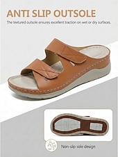 abordables Comfort Sandals-Women's Light Brown Arch Support Comfort Sandals – Double Adjustable Strap Slide Slippers, Soft Cushioned Slip-On Shoes for Home, Travel &amp; Everyday Use