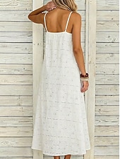 abordables Vestidos casuales blancos-Mujer Vestido Midi Vestido blanco Vestido de verano Básico Clásico Diario Vacaciones Holgado Plano Sin Mangas Correas Blanco Verano Primavera