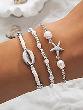 Χαμηλού Κόστους Γυναικείο βραχιόλι-Σετ γυναικείων ελαστικών βραχιολιών μποέμ στυλ, 3 τεμάχια, υλικό κράματος αλουμινίου, χρώματα χρυσού &amp; ασημί, ρυθμιζόμενη εφαρμογή, ιδανικό για διακοπές στην παραλία, casual καθημερινή χρήση