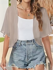 cheap Wedding Guest Wraps-Women's Wrap Shrug Mother's Wraps Bridal's Wraps Wedding Guest 's Wraps Elegant Ladies Formal Style Short Sleeve Chiffon Wedding Wraps With Pure Color For Daily Spring &amp; Summer