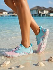 abordables Mujeres-Zapatillas acuáticas descalzas rosas y azules para mujer, calcetines acuáticos antideslizantes de secado rápido, calzado ligero y transpirable para la playa, natación, snorkel, buceo y surf. &amp;