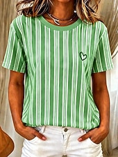 ieftine Tricou cu dungi și geometric-Pentru femei Tricou Imprimeu Dungi Grafic Geometric Stilat Clasic Casual Manșon scurt Stil Nautic Topuri obișnuite Casual Zilnic Albastru piscină Roz Îmbujorat Mov Trifoi Vară Primăvară