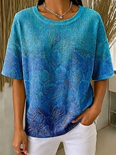 economico Maglietta Arte &amp; Design-Per donna Maglietta Waffle Top a maglia con texture A strisce Floreale Grafico Geometrico Elegante Classico Manica Corta Girocollo Top Regolari Casuale Quotidiano Blu Giallo Verde Cachi Estate