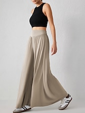 tanie szerokie nogawki i wysoki stan-Damskie Bezczelny Spodnie szerokie nogawki Typu Chino Skort Urlop Moda Moda miejska Pełna długość Wysoka talia Równina Wysokie cięcie Komfort Na zewnątrz Nieelastyczny Codzienny Urlop Ulica karminowy