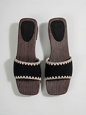 economico Infradito scivolosi-Sandali bassi da donna neri - comodi sandali a punta quadrata per vacanze all'aperto e viaggi estivi &amp;passeggiate informali in riva al mare