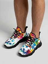 cheap Men's Soccer Shoes-Men's Colorful Soccer Print Sneakers – Lightweight Breathable Athletic Shoes with Graffiti Design, Comfortable Sports Shoes for Fans, Parties &amp; Casual Wear