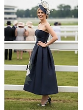  Corte A Hasta el Tobillo Vestido Cóctel Vestido Derby Vestido de Madrina Sin Mangas Sin Tirantes Elegante Vintage Invitado a la boda El derby de Kentucky Satén con Estampado flor