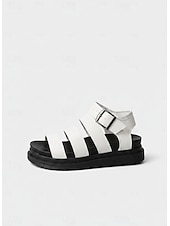cheap Gladiator Sandals-Women's White Buckled Strappy Sandals – Casual Sporty Flat Shoes for Daily Walking, Travel, and Summer Outings
