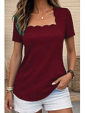 رخيصةأون تي شيرت عادي-نسائي بلوزة لون الصلبة عتيق أنيق أساسي كم قصير رقبة مربعة قمصان عادية مناسب للبس اليومي أزرق أسود أحمر أرجواني أخضر الصيف الربيع