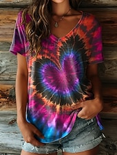 voordelige Kunst &amp; Design t-shirt-Dames T-shirt Afdrukken Grafisch Tie Dye Abstract Stijlvol Klassiek Casual Korte mouw V-hals Normale tops Casual Dagelijks Paars Bruin Groen Zomer Lente