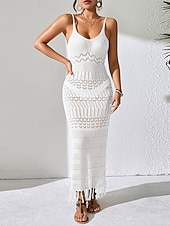 abordables Robes fleuries décontractées-Femmes Robe maxi Robe Tricot Romantique Classique Quotidien Plage Vacances Mince Géométrique Sans manches Col ras du cou Col en V Brun roux Noir Blanche Kaki Été