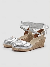 billige Kvinner-damesandaler med snøring og kilehæl – elegante espadriller med lukket tå og ankelomslag for øyferier, middelhavsreiser og sommerferieanlegg