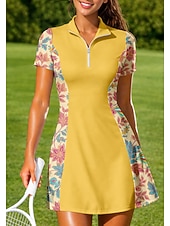 ieftine Rochie de femei-Pentru femei Floral Rochie sport Rochie polo de tenis Manșon scurt Quarter Zip UPF50+ Elastic Κατά του ιδρώτα Respirabil Volei Tenis Golf Răsfrânt Guler cu fermoar Pantaloni scurți Rochii Galben Roz
