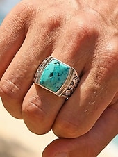 billige Menns smykker-Herre bohemsk ring i legering og turkis, vintage statement-signetring i flere størrelser for strandferie, uformelle sommerantrekk og hverdagsbruk