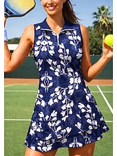 Χαμηλού Κόστους Φόρεμα Γυναικών-Γυναικεία Άνθινο Άνθινο / Βοτανικό Φόρεμα τένις Αθλητικό φόρεμα Αμάνικο Λουλουδάτο Αναπνέει Τέννις Γκολφ Μπάντμιντον Περιλαίμιο Polo Γιακά με φερμουάρ Φορέματα Αθλητική μπλούζα Μπλε και Άσπρο