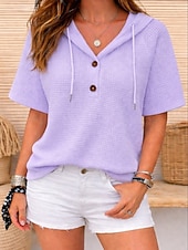  בגדי ריקוד נשים חולצה חולצת וופל טלאים כפתורים צבע אחיד אחיד אלגנטית מסוגנן קלסי ללא שרוולים שרוולים קצרים עם קפוצ'ון חולצות רגילות קזו'אל יומי חגים ירוק בהיר ורוד מסמיק סגול בהיר כחול בהיר