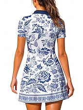preiswerte Damenkleid-Damen Blumenmuster Böhmische Tenniskleid Sportkleid Kurzarm Druck Atmungsaktiv Volleyball Tennis Golfspiel Polokragen Reißverschlusskragen Kleid Blau und Weiß Schwarz Rosa Tennisbekleidung