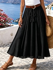abordables Faldas casuales-Mujer Falda de vacaciones Falda de lino y algodón sintético Moda Casual Maxi Alta cintura Faldas Plano Plisado Rígido Diario Vacaciones Azul Piscina Negro Rosa Caqui Verano