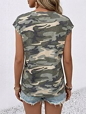 economico Serbatoio Grafico-Per donna Maglietta Canotta Stampato Grafico Mimetico Elegante Classico Casual Senza Maniche Manica Corta Scollo a V Top Regolari Quotidiano Verde Estate Primavera