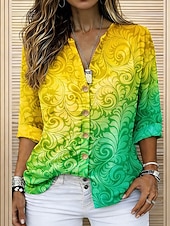 abordables Art &amp; Design Blouses-Femmes Chemise Tunique Hauts d'été Boutons A Ombre Graphique Vacances Quotidien manche longue Col en V Hauts Réguliers Quotidien Fête Sortir Bleu Violet Orange Vert Été Printemps