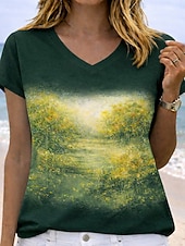 voordelige Wereld Voetbalwedstrijd-Dames T-shirt Afdrukken Grafisch Brief Voetbalteam Stijlvol Klassiek Casual Korte mouw V-hals Normale tops Casual Dagelijks Zwart Paars Bruin Groen Zomer Lente