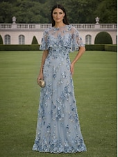 billige Gulvlengde-A-linje Kjoler Gulvlengde Maxikjole Festkjole Cocktail Kjole Kjole til brudens mor Kortermet Båthals Elegant Årgang Luksuriøs Formell Bryllupsgjest Kentucky Derby Chiffon Tyll Innpakking inkludert med