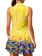 ieftine Rochie de femei-Pentru femei Geometric Floral Rochie sport Rochie polo de tenis Fără manșon Fermoar Quarter Zip Elastic Κατά του ιδρώτα Respirabil Volei Tenis Golf Guler Răsfrânt Pantaloni scurți Rochii Galben