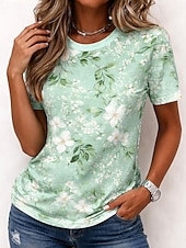 billiga Blommig t-shirt-Dam T-shirt Mönster Blommig Grafisk Växter bohemliv Hawaiisk Stylish Kortärmad Rund hals Långa toppar Dagligen Blå Svart Ljusrosa Gul Mörkgrön Sommar Vår