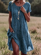 voordelige Casual bloemenjurken-Dames Mini-jurk Bloemetjesjurk Boho-jurk Jurk met print Klassiek Modern Dagelijks Buiten Vakantie Normale pasvorm Bloem Korte mouw Strakke ronde hals blauw Wijn Groen Zomer