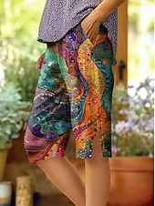 voordelige Grafische shorts-Dames Katoenen linnen shorts Capri broeken Vakantie Vintage oma-stijl aan de kust Knielengte Medium Taille Bloemig Grafisch Paisley Afdrukken Comfort Inelastisch Dagelijks Buiten Straat blauw