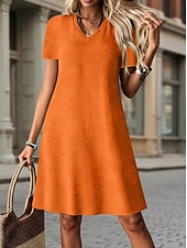 abordables Robe blanche-Femmes Robe Longueur Genou Robe Décontractée Robe T-Shirt Robe d'été Basique Classique Quotidien Vacances Coupe régulière Uni Manche Courte Col en V Bleu Vert foncé Orange Vert Été Printemps