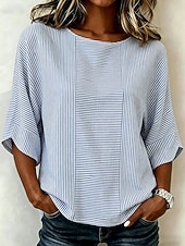 voordelige Strepen- en Geometrische Blouses-Dames Overhemd Afdrukken Grafisch Gestreept Vintage Dagelijks Stijlvol Halve mouw Strakke ronde hals Boothals Normale tops Casual Dagelijks Feestdagen blauw Blozend Roze Grijs Zomer Lente Herfst