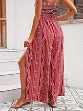 voordelige vakantie jumpsuit-Dames Jumpsuit Actief Grafisch Mouwloos Breed Been Strapless Blote rug Splitsen Dagelijks Vakantie Normale pasvorm blauw Rood Khaki Zomer