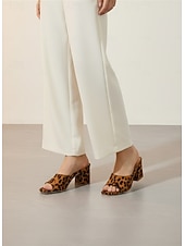 cheap Slide Sandals-Women's Leopard Print Slide Sandals - Open Toe Cheetah Pattern Block Heel Mules - Trendy Animal Print Slip-On Shoes for Summer Vacations &amp; Poolside Lounging