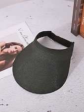 abordables Sombreros de mujer-Visera de paja estilo boho para mujer, gorra de playa plegable y ajustable multicolor para vacaciones, resort de verano y uso casual diario.