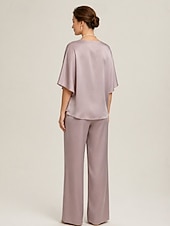 baratos Blusas femininas-Conjunto feminino de calça pantalona com decote em V e sobreposição de chiffon, ideal para casamentos e ocasiões elegantes.