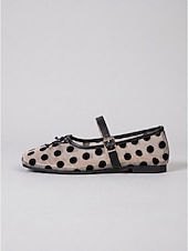 abordables Ballerines femme-Ballerines Mary Jane vintage à pois pour femmes - élégantes ballerines en maille avec nœud décoratif, parfaites pour les escapades insulaires, les brunchs en bord de mer et les soirées d'été dans les stations balnéaires.