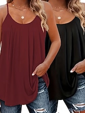 economico Serbatoio Semplice-Confezioni multiple 2 pezzi Per donna Scollo a V Senza Maniche Verde + rosa Canotta Maglietta senza maniche Maglietta Pieghettato Tinta unica Casuale Quotidiano Poliestere Estate
