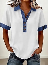  Mujer Sayo Vintage Elegante Manga Corta Tops regulares Diario Festivos Noche Azul Piscina Negro Blanco Amarillo Rosa Verano Primavera