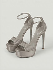 abordables Sandales à Plateforme-Sandales blanches à plateforme pour femme, à talons aiguilles et bride cheville, idéales pour un mariage ou une cérémonie. &amp; réception