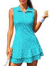 abordables Robe de tennis pour femmes-Femmes Géométrique À pois Robe de tennis tenue de sport Sans manches Floral Respirant Tennis Le golf Badminton Col Polo Col zippé Robe Noir avec blanc Jaune Rose Vêtements de tennis