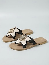 cheap Slide Sandals-Women's Yellow Floral Slide Sandals – Open Toe Lightweight Summer Slippers, Casual Comfort Flats with Flower Detail for Vacation, Beach, Garden &amp; Daily Wear