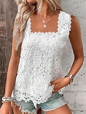 billige Enkel tank-Dame Blonde topper Blonde Lapper عادي Elegant Mote Stilfull Ermeløs Firkantet hals Vanlige topper Daglig Ut på byen Helg Blå Svart Hvit Rosa Rød Sommer Vår